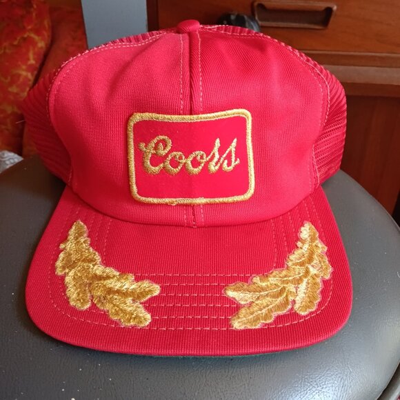 Vintage Coors Red Mesh Trucker Hat Gold Embroidery Snapback USA NOS NEW - Picture 2 of 6